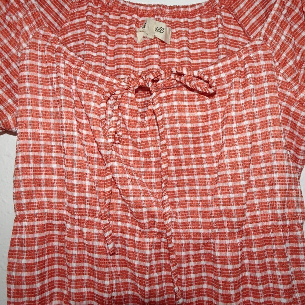 Madewell Omaha Tiered Top Women's Size S Orange Gingham Square Neck - Picture 5 of 9